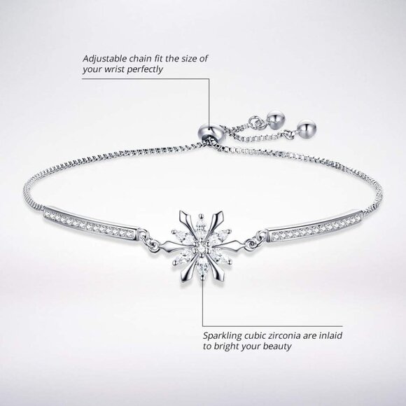 Elegant White Gold Plated Snowflake Tennis Bracelet for Women - Adjustable Chain - Picture 3 of 7